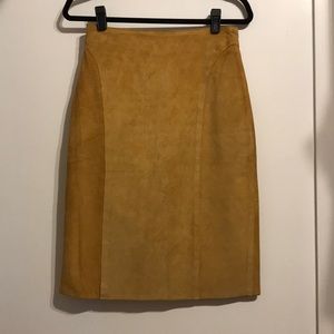 Mustard yellow lined suede vintage pencil skirt